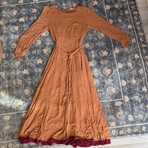 Baltic Born Rust Maxi Dress with Burgundy Hem